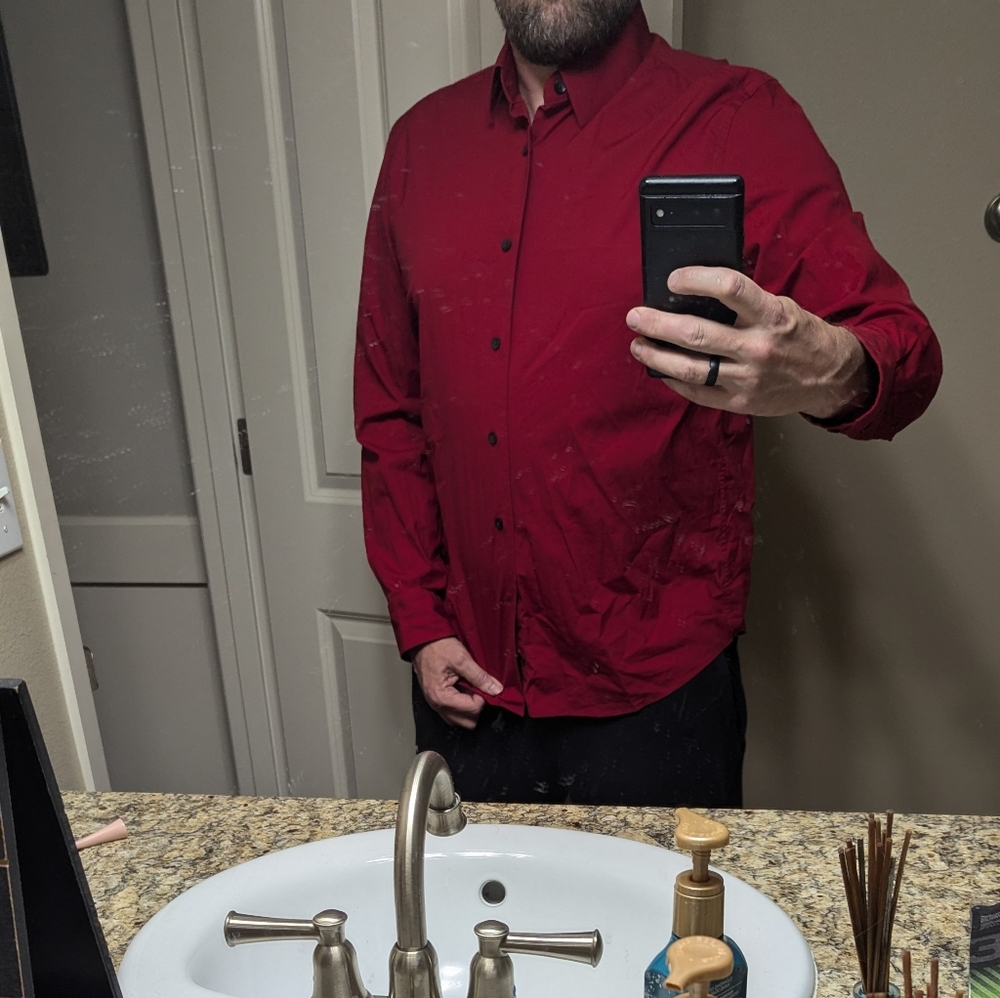 Men's Red Button Up, Modern Fit Large, Express 1MX